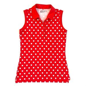 NIKE GOLF Polo Shirt Top Women's SIZE SMALL Coral Red White Polkadot Tank Tennis